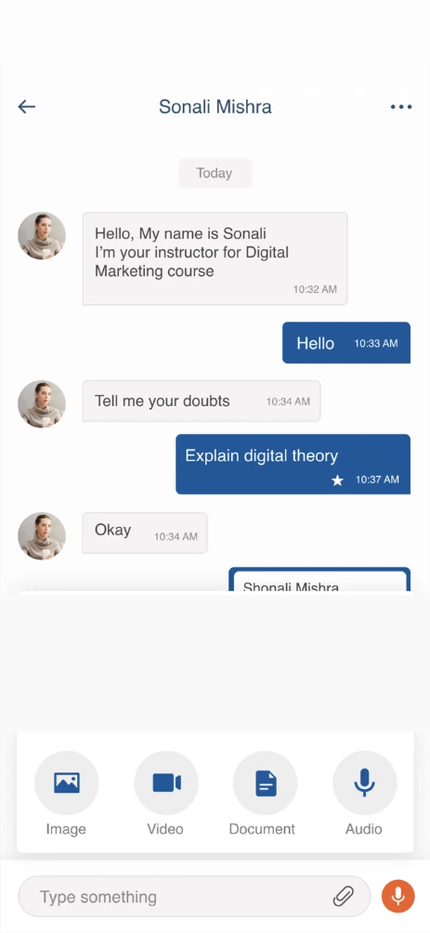 Attachment options: image, video, document, audio