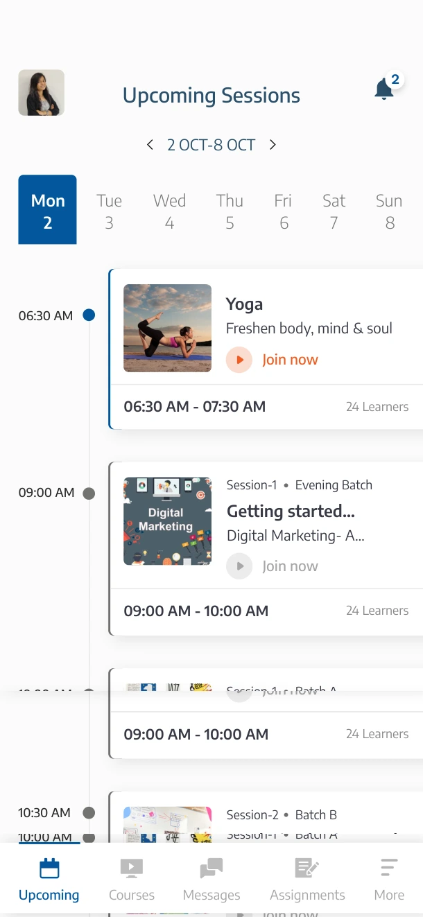 Run the schedule, instructor app screen