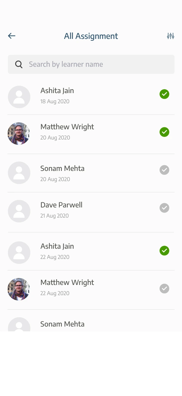 Review learner work, instructor app screen