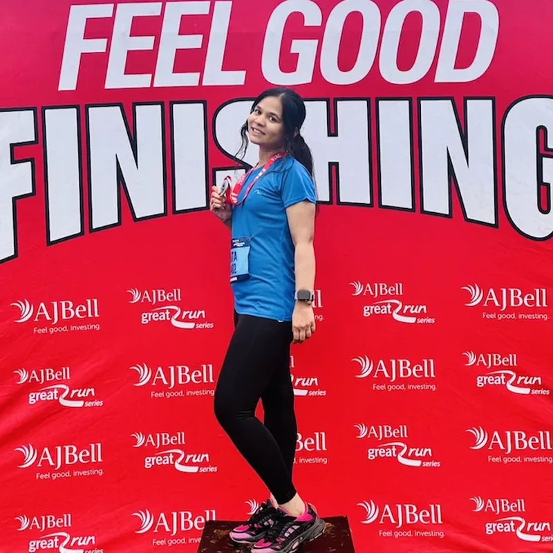 At the finish of a Great Run race