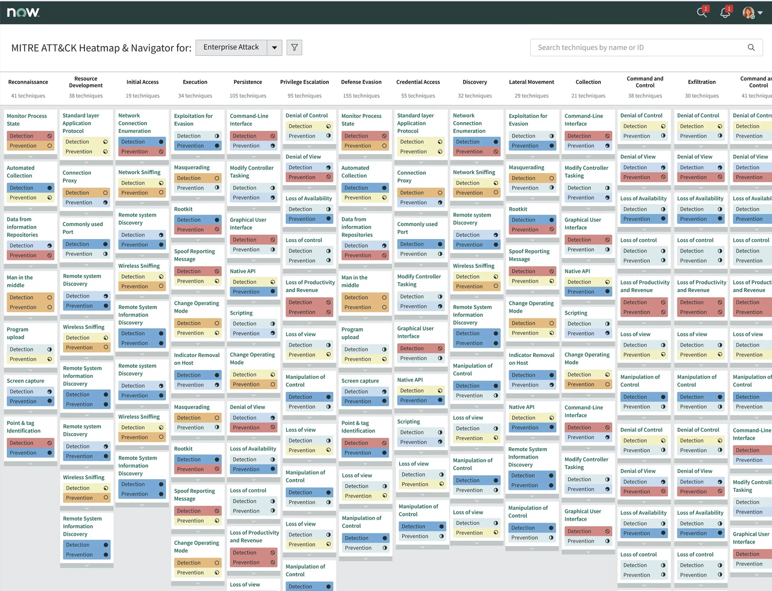 The redesigned MITRE ATT&CK heatmap and navigator inside ServiceNow